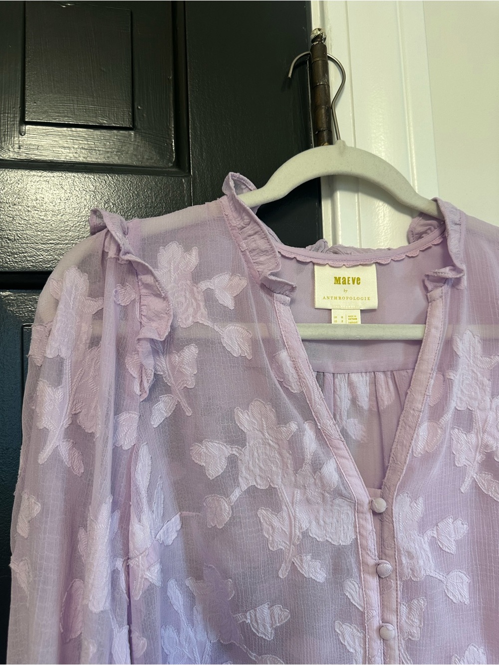 Anthropologie Maeve Mallory Lace Blouse Lilac Purple Ruffle Top S - Picture 7 of 11